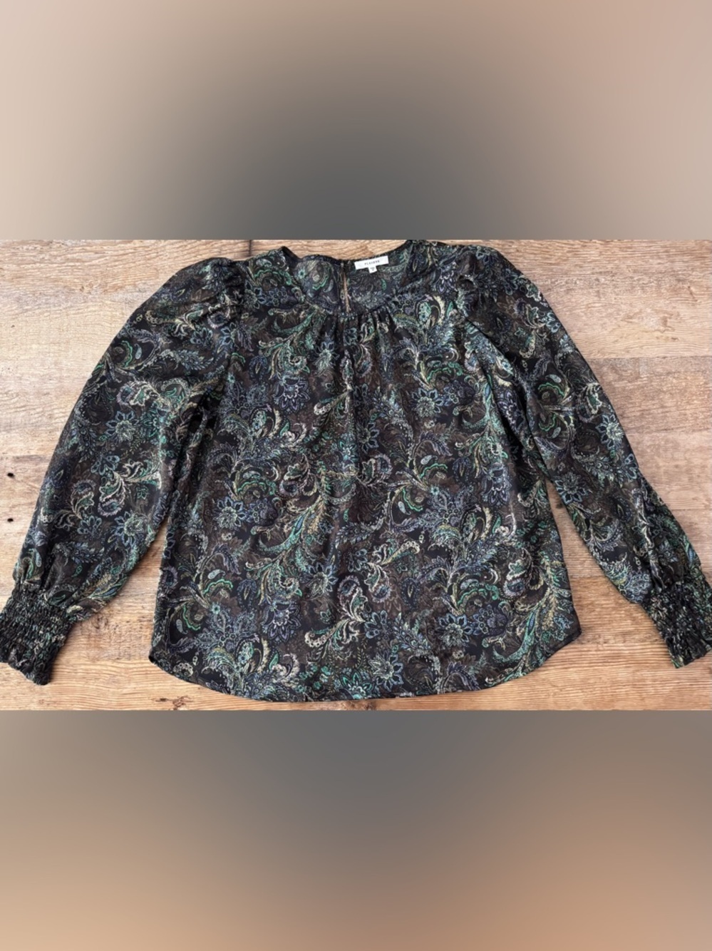 NWOT Pleione Womens Blouse Multicolor Paisley Puff Long Sleeve Size Medium